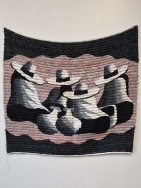 BOLIVIAN Handwoven Textile Wall Art with Black, White & Dusty Pink Figures